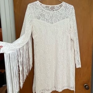 Idyllwind sweetheart lace white dress with fringe